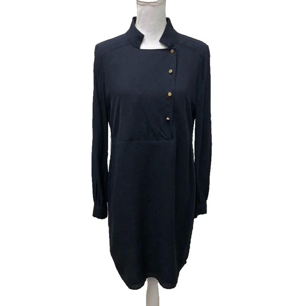 Tory Burch Silk A Line Dress Womens 6 Navy Blue Nautical Sailor Career Teacher